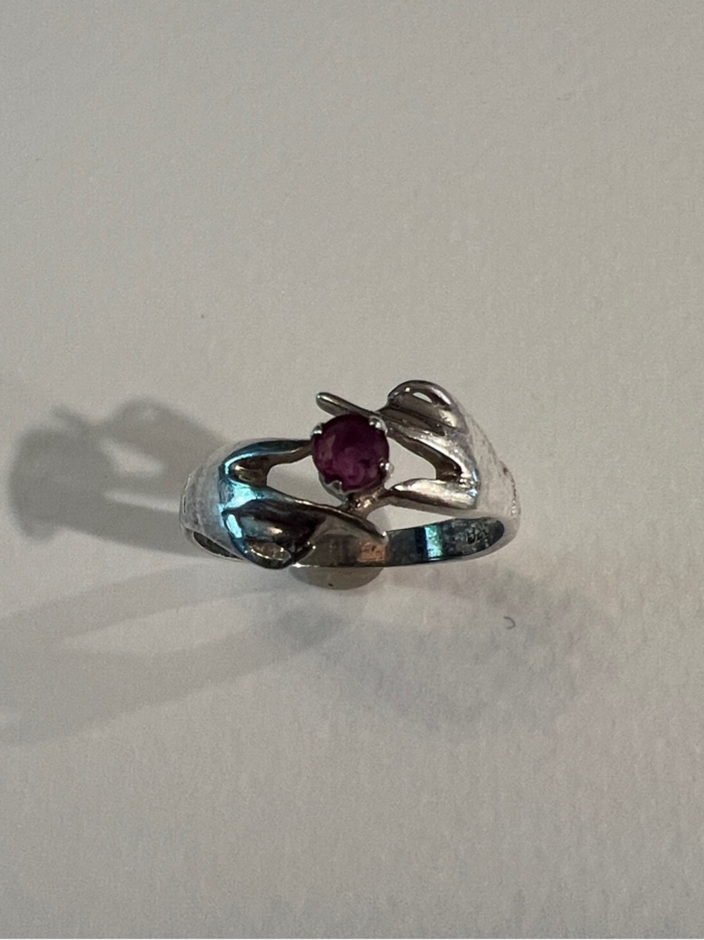 Sterling Silver Claddagh-style Hands Ring with Pink Stone